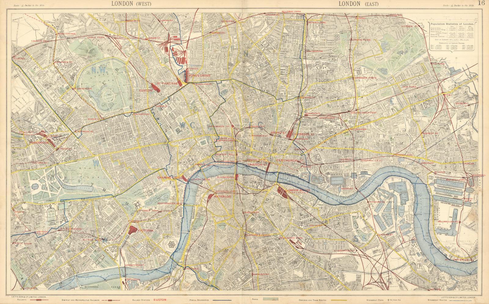 LONDON town city plan. Underground railways stations bus routes. LETTS 1892 map